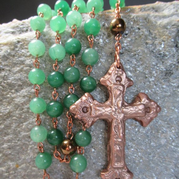 Nephrite Jade Rosary on Copper, Healing Prayer - Picture 4 of 10